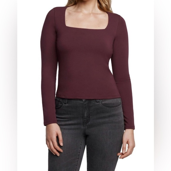 Express Tops - Express Burgundy Long Sleeve Square Neck Top